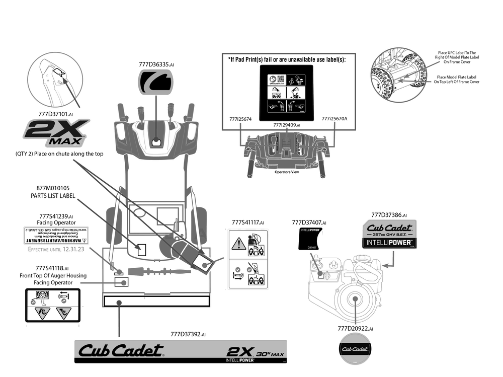 Label Map Diagram and Parts List for 2X30-INCHMAX (31AH8JVSB10)(2023) Cub Cadet Snow Blower
